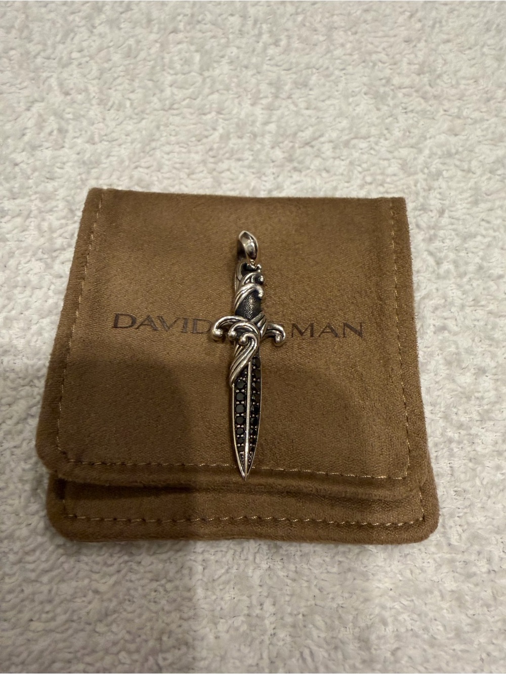 David Yurman Silver Dagger Pendant with Black Accents